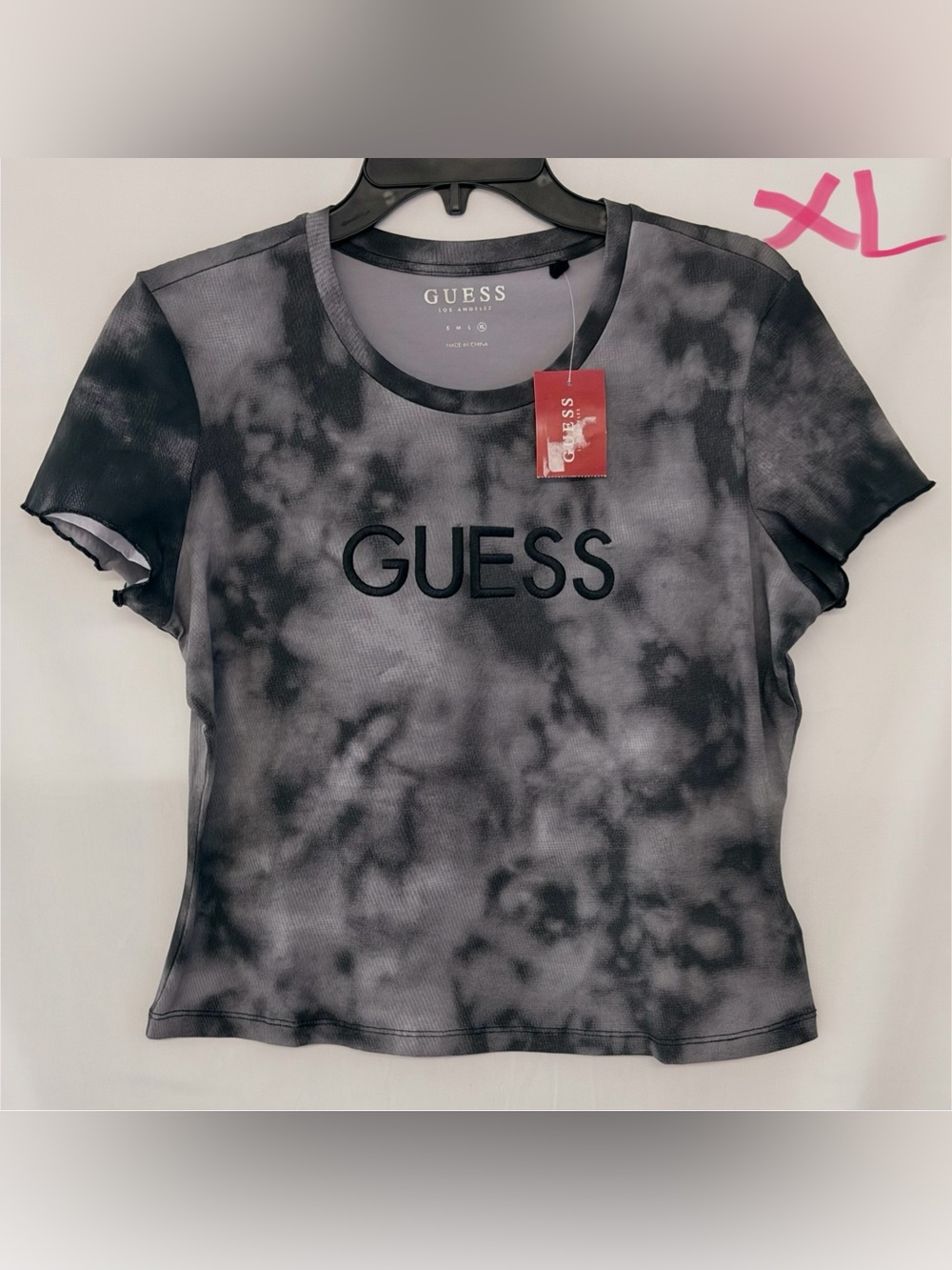 GUESS Gray & Black Tie-Dye Short Sleeve Logo Tee